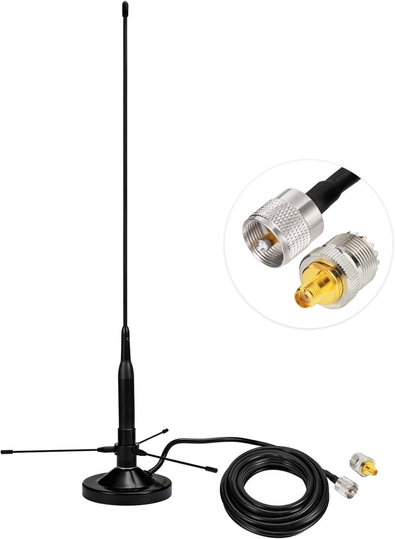 BINGFU Vehicle Mobile Ham Radio Antenna with Ground Planes Dual Band VHF UHF 136-174MHz 400-470MHz Magnetic Base Mount Soft Whip Antenna PL259 Male Connector for Car Marine Amateur Radio - Image 1